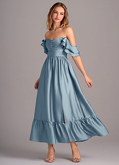 Azazie Anaya Bridesmaid Dresses Dusty Blue A-Line Sweetheart Neckline Stretch Satin Convertible Dress image3