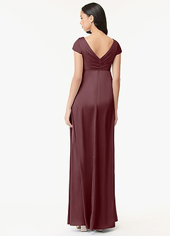 Azazie Allessia Robes de demoiselle d'honneur de maternité Robe Trapèze Plissée Longueur ras du sol Satin extensible image2