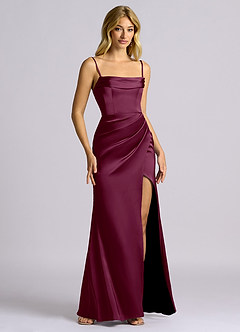 Azazie Auden Bridesmaid Dresses Mulberry Sheath Off the Shoulder Stretch Satin Convertible Dress image3