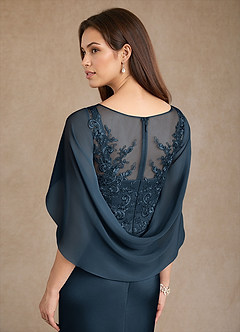 Azazie Hera vestidos de madre de la novia Vestido Azul Marino Oscuro de Satén Elástico de Corte en A con Encaje image6