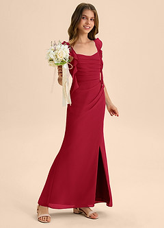 Azazie Jessamine Junior 인어 스위트하트 네크라인 쉬폰 플로어 길이 주니어 브라이즈메이드 드레스 image4