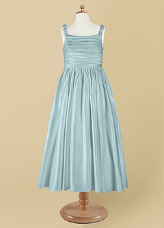 Azazie Cutie Pie Flower Girl Dresses Mist A-Line Pleated Matte Satin Dress image7