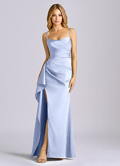 Azazie Sarai At-home Try On Dresses Black Sheath Corset Stretch Satin Dress image3