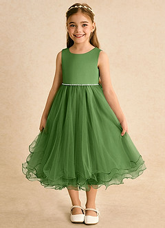 Azazie Lass Robe Demoiselle D'honneur Fillette Robe Trapèze en Tulle Nœud Basilic image2