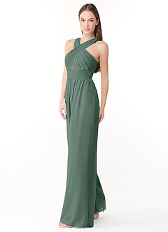 Azazie Berdie Bridesmaid Dresses Sea Moss Halter Chiffon Jumpsuit image3