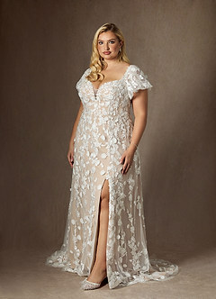 Azazie Vivienne Wedding Dresses Diamond White Nude A-Line Sweetheart Lace Dress image10
