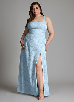 Azazie Debra Vestidos para Prova em Casa Vestido Céu Azul de Esgotamento Floral de Linha A com com Bolsos image11