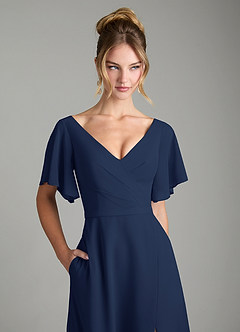 Azazie Ambrosia Vestidos de damas de honor Vestido de Azul Marino Oscuro de Gasa de Línea A con Plisado image2