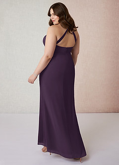 Azazie Becca Bridesmaid Dresses Plum Sheath V-Neck Chiffon Dress image10