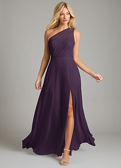 Azazie Phaedra Bridesmaid Dresses Plum A-Line One Shoulder Chiffon Dress image4