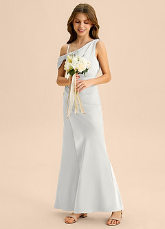 Azazie Madelyn Junior Abito Tubino in Raso Elasticizzato a Spalla Scoperta Bianco image5