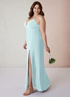 Azazie Becca Bridesmaid Dresses Sea Glass Sheath V-Neck Chiffon Dress image9