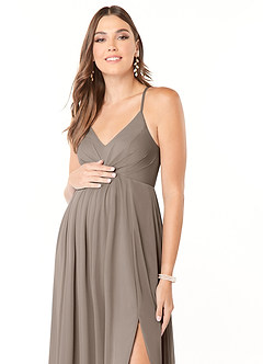 Azazie Annabelle Abiti da damigella d'onore premaman Abito A-Line con Scollo a V a Pieghe Maglia Floor-Length image6
