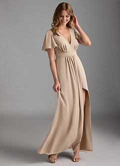 Azazie Zaniah Bridesmaid Dresses Taupe A-Line Chiffon Dress image6