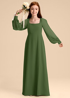 Azazie Bondi Junior Olive A-Line Blouson Chiffon Dress image7