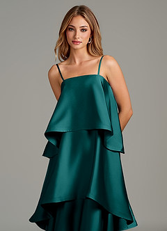 Azazie Azalea Robes de demoiselle d'honneur Robe Trapèze en Satin extensible Drapé Paon image2
