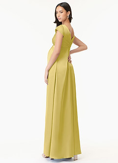 Azazie Allessia Maternity Bridesmaid Dresses A-Line Pleated Stretch Satin Floor-Length Dress image4
