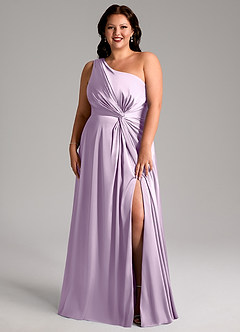 Azazie Brooke Bridesmaid Dresses Frosted Lilac A-Line One Shoulder Stretch Satin Dress image8
