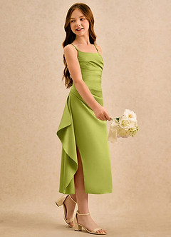 Azazie Canna Girls Formal Flower Girl Klänningar Klänning A-Line i Stretch Satin Plisserad image1