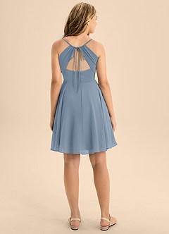 Azazie Avelina Junior Dusty Blue A-Line Pleated Chiffon Dress image2