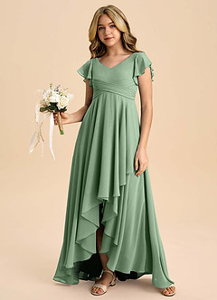 Azazie Caria Junior Matcha A-Line Pleated Chiffon Dress image6