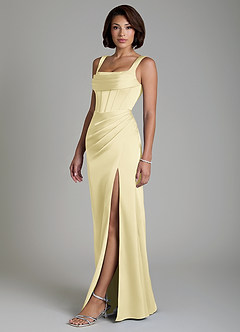 Azazie Amora Bridesmaid Dresses Lemon Sorbet Mermaid Corset Stretch Satin Dress image6