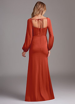 Azazie Charissa Bridesmaid Dresses Rust Sheath Long Sleeve Stretch Satin Dress image8