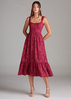 Azazie Alissa Brautjungfernkleider A-Linie mit Taschen Blumen-Burnout Kleid Burgunderrot image3