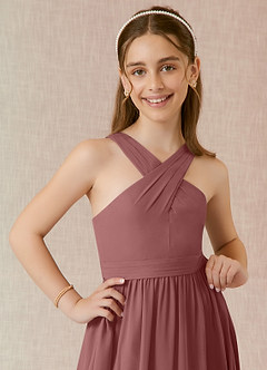 Azazie Jiya Junior A-Linie Plissee Chiffon Kleid Wüstenrose image4