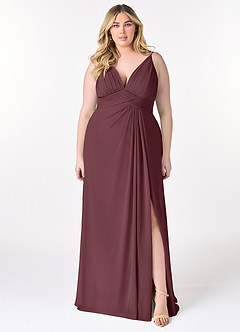 Azazie Maren Allure Bridesmaid Dresses Sangria A-Line V-Neck Lace Chiffon Dress image12