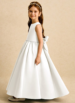 Azazie Daisies Flower Girl Dresses Ivory Ball-Gown Bow Matte Satin Dress image4