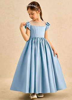 Azazie Toffee Robe Demoiselle D'honneur Fillette Robe Princesse en Mat Satiné Nœud Poudre Bleue image4