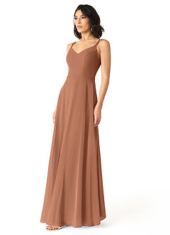Azazie Janine Bridesmaid Dresses Bronzer A-Line V-Neck Chiffon Dress image2