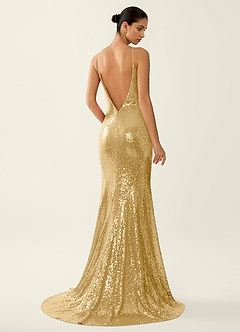 Astraea Chartreuse Sparkly V-neck Open Back Mermaid Prom Dress image2