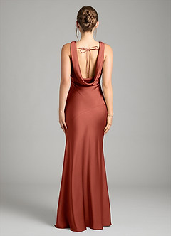 Azazie Rylina Vestidos de damas de honor Vestido de Terracota de Satén Elástico de Corte Sirena image3