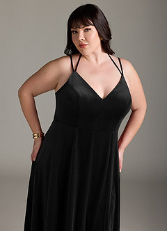 Azazie Sora Bridesmaid Dresses Black A-Line Halter Bow Velvet Dress image12