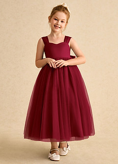 Azazie Chickadee Flower Girl Dresses Burgundy Ball-Gown Sweetheart Neckline Matte Satin Dress image5