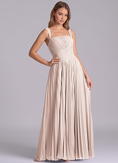 Azazie Mina Vestidos de damas de honor Vestido de Pétalo De Rosa de Gasa de Corte en A con Plisado image6