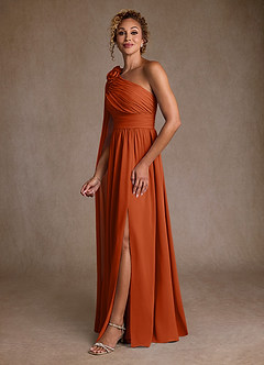 Azazie Lancaster Mother of the Bride Dresses Burnt Orange A-Line One Shoulder Chiffon Dress image5