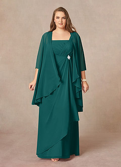 Azazie Weisz Mother of the Bride Dresses Peacock A-Line Square Neckline Pleated Chiffon Dress image7