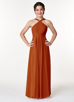Azazie Anthea Junior Paprika Pleated Chiffon Dress image1