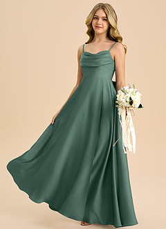 Azazie Bear Junior Abito A-Line in Raso Elasticizzato Scollo a Cuore Eucalipto image5