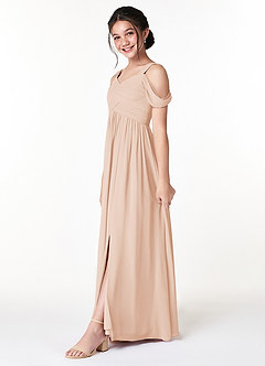 Azazie Lianne Junior Abito A-Line in Chiffon a Spalla Scoperta Rosa Inglese image3