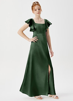Azazie Bondi Junior Eucalyptus A-Line Side Slit Metallic Satin Dress image3