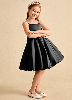 Azazie Davine Flower Girl Dresses Black A-Line Spaghetti Strap Matte Satin Dress image6