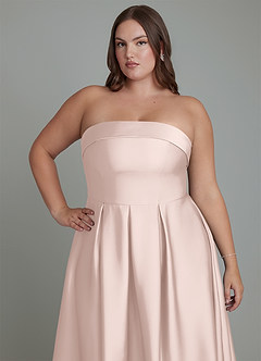 Azazie Lucienne Bridesmaid Dresses Blushing Pink A-Line Strapless Stretch Satin Convertible Dress image12