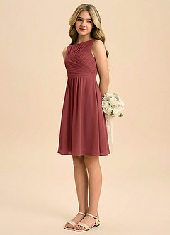 Azazie Skyla Junior Terracotta A-Line Pleated Chiffon Dress image4