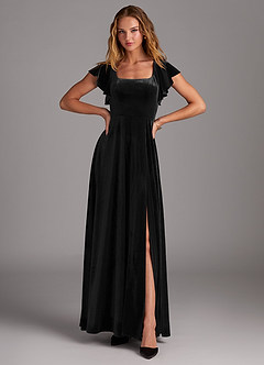 Azazie Bondi Brautjungfernkleider A-Linie Seitliche Cut-Outs Samt Kleid Schwarz image4