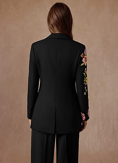 front Elodie Negro Traje de pantalón de 3 piezas con estampado floral y tejido refinado