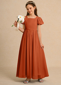 Azazie Lilia Girls Formal Flower Girl Dresses Burnt Orange A-Line with Sleeves Chiffon Dress image1